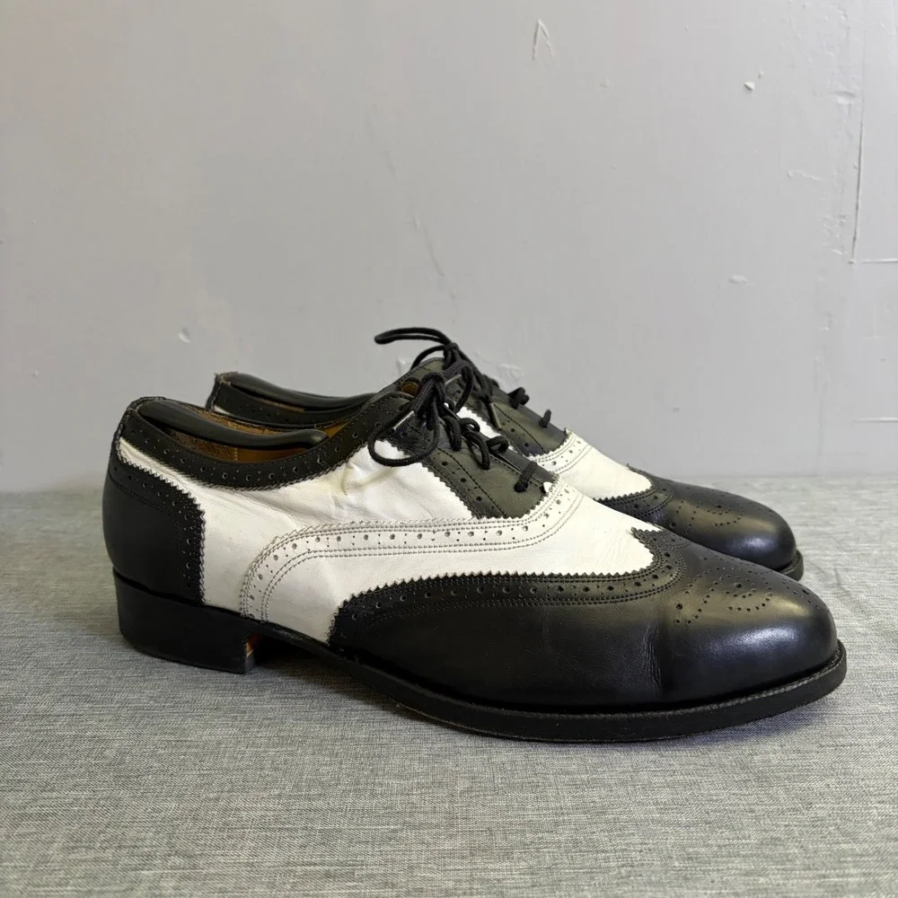 T.O.‎ Dey Wingtip Oxfords Mens 10 Black White Custom Made Spectator Vintage NY